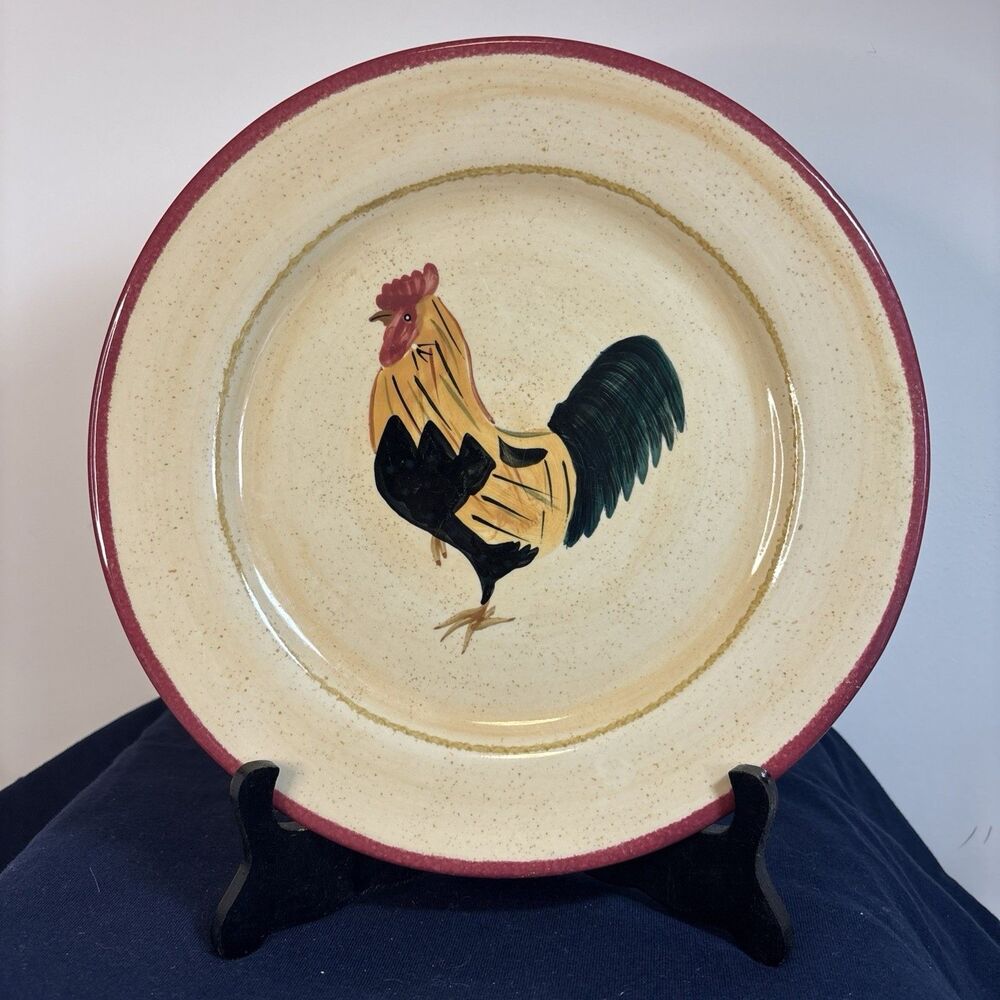 Vintage Blue Sky Authentic Stoneware Rooster Plate 10.75”